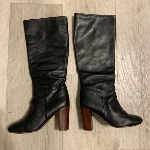 Lands' End Shoes - Land's End Women's Stanton‎ High Heel "Black" Leather Pull On Boots Size 7.5 B